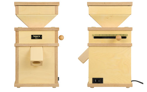 Elektrische Getreidemühle Billy 1 von hawos frontal und seitlich